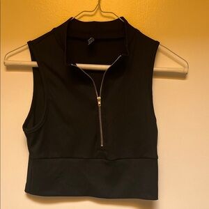 SHEIN Black Ribbed Zip-Up Tank Top